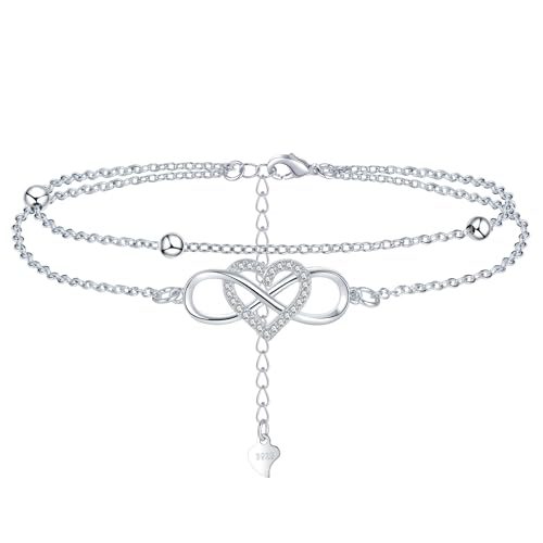 VEEDOFA Bracelet en Argent pour Femmes, Cœur Infini Hypoallergénique avec Zirconium Cubique 5A, Bracelet en Argent Sterling Ajustable