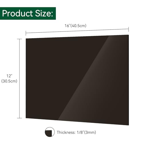 Image of Black Acrylic Sheet 12 inch x 16 inch x 1 /8 inch, 2 Pack UU&FIL Semi-Frosted Matte Glossy Gray-Black Cast Plexiglass Sheets for Laser Cutting, DIY Display Projects, Decor, Signs, Crafts, Easy to Cut and Engrave