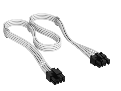 CORSAIR Elite Premium Typ 4 Einzeln Ummantelte PCIe 8-Poliges (6+2 Geteiltes) Netzteilkabel – Flache Kabelkämme, Dreilagiges Mesh-Paracord-Design, Kompatibel mit Corsair-Netzteilen vom Typ 4 – Weiß