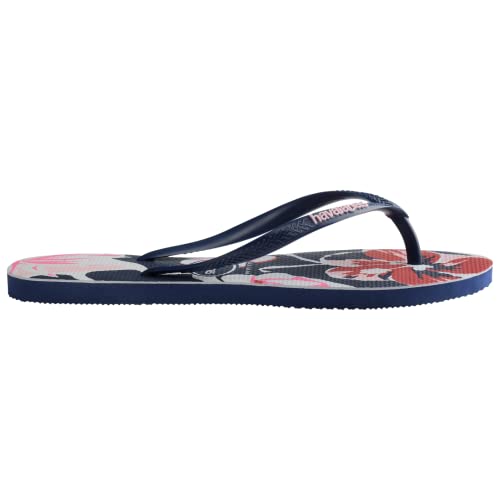 Havaianas Kids Slim Floral Basic Flip Flops - Spring and Summer flower sandals for girls - Navy/Navy, 3Y Big Kid3