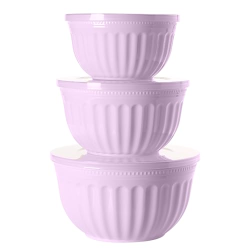 Diaxilu Lot de 3 grands saladiers avec couvercles - 2 l/3 l/4 l - Empilables - En plastique de qualité supérieure sans BPA - Passe au lave-vaisselle et au...