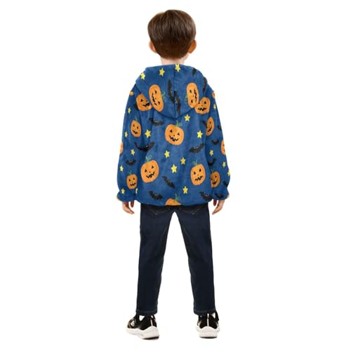 Halloween Pumpkin Bat Stars Toddler Fleece Jacket Girl Boys Hooded Fleece Jacket Coat Warm Outwear Zip-up 3-10T4
