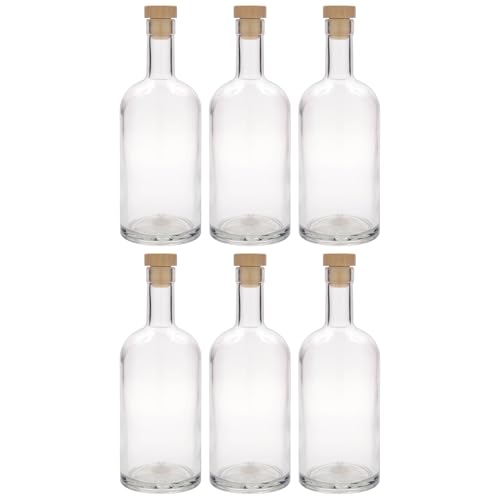 Flaschenland 6er Set Glasflasche Franco 700 ml aus Klarglas für Spirituosen Liköre Brände Sirupe mit hochwertigem Griffkorken aus Holz/Kunststoff