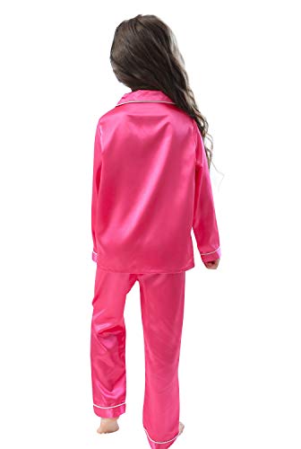 Image of Pajamas Kid Unisex Pjs Set Girls Boys Silk Pajamas Set Satin Long Sleeve 2 Piece Clasic Sleepwear for 2-12 Years Todder