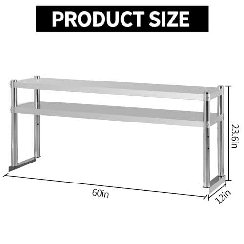 OUKIDR Double Overshelf, Stainless Steel Overshelf 2 Tier Commercial Double Overshelf for Kitchen Prep & Work Table,12\" X 60\" - Thumbnail 3