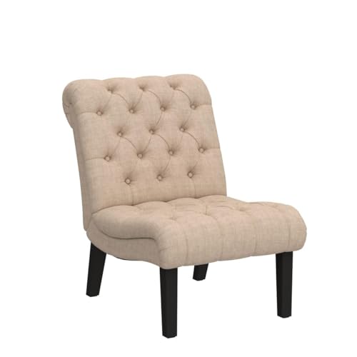 Sillón tapizado botón caqui estructura madera miniatura 4