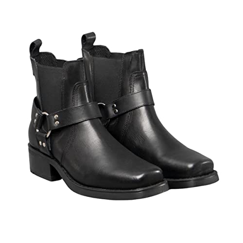 MENS GRINGO'S HARLEY BLACK HARNESS GUSSET LEATHER BIKER COWBOY BOOTS M486A-UK 8 (EU 42)