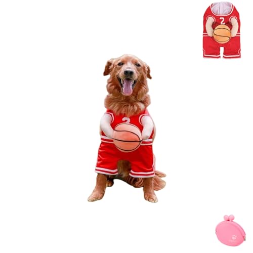 YQSMYXGS バスケットボール付き犬用コスチューム(ボール付き)Dog Basketball Costume with Ball 犬のバスケットボール選手コスチューム 犬のおやつパック付き (L,レッド)