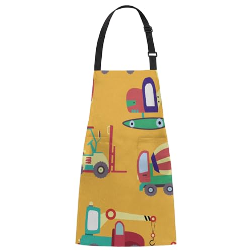 Aglebo Cartoon Car Aircraft Transporter Chef Apron with Pockets Adjustable Shoulder Strap Waterproof Cooking Apron for Kitchen Baking Gardening Pottery Painting