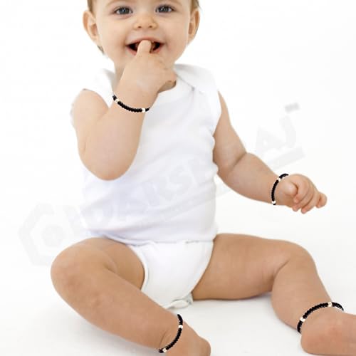 DARSHRAJ 925 Silver Handmade Thread Najariya for New Born Baby | Baby Najariya for Hand and Leg | Thread Anklet & Bracelet for New Born Girls and Boys (4 Ball)