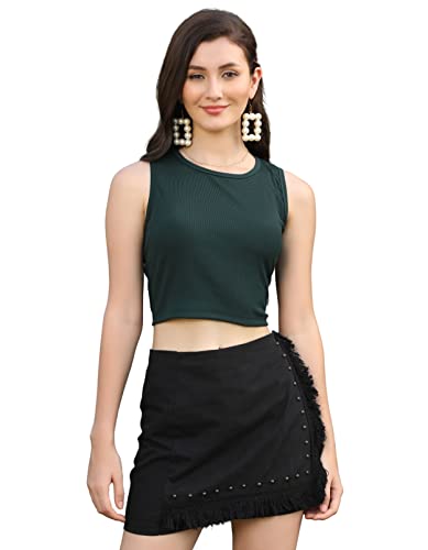 Image of OM SAI LATEST CREATION Women's Ribbed Boat Neck Crop Top Sleeveless Readymade Saree Blouse
