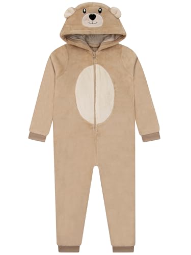 Harry Bear Surpyjama Garcon, Combinaison Pyjama Enfant Ours, Pyjama Combinaison Enfant avec Orielles 3D, Marron 5-6 Ans