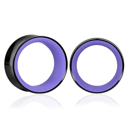 Maxbott 2Pcs Ear Gauges Hollow 316L Stainless Steel Double Flared Ear Plugs Tunnels Stretcher Body Piercing Earring Jewelry for Women Men 0G(8mm)-3/4(19mm) (Black Purple 10mm(00G))