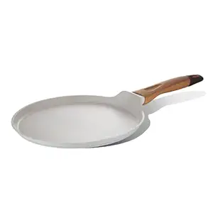 Bergner Naturally Forged NonStick 26 cm Tawa/ Dosa Pan, Free Woven Trivet, For Low Oil Paratha/Dosa/Uttapam/Pancake/ Crepe/Eggs/Toasts, Wood Finish Handle, White Granite Finish, Induction & Gas ready, 1-Year Warranty