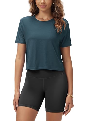 Image of ODODOS Women's Performance Cropped Tee Ultra Soft odSTRATUM Tech Short Sleeve Relaxed Top Crew Neck T-Shirts