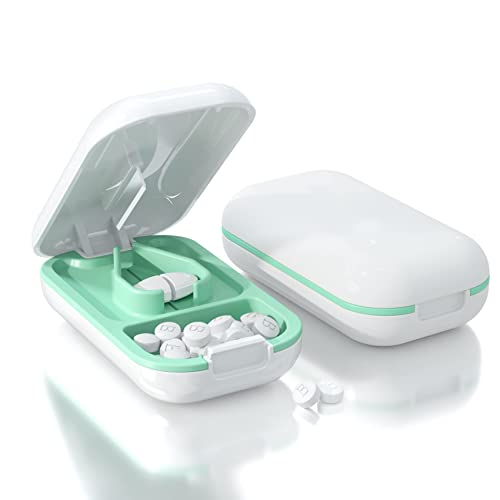 Bathola タブレットディバイダー ピルカッター 小錠剤または大型錠剤用 ビタミン錠剤 ポータブルポケット ピルクラッシャー 外出先用 ホワイト