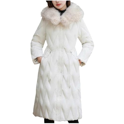 Abrigo acolchado con capucha para mujer, abrigo de invierno cálido hasta la rodilla, talla grande, chaqueta cortavientos, acolchada, con botones, 1 blanco., M
