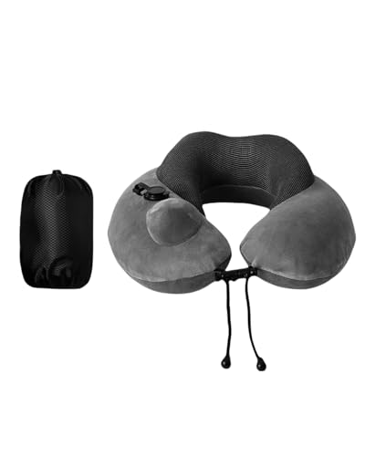 Almohada de viaje inflable con cover de terciopelo Gris miniatura 1