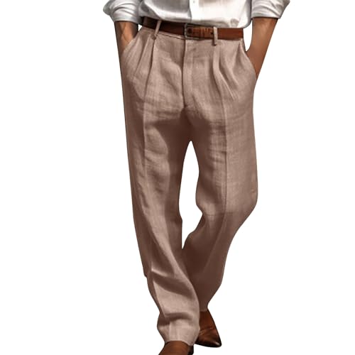 Mens Dress Pants Relaxed Fit Expandable Waist Pleated Business Work Pants Casual Lightweight Retro Slacks with Pocket