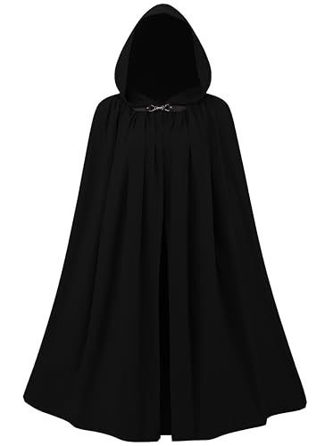 KNELOR Unisex Medieval Hooded Cloak, Mens Womens Renaissance Cape Robe with Hood for Knight Halloween Cosplay Costume