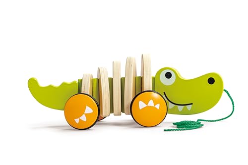 Image of Hape Wooden Walk-A-Long Croc for Babies| Pull & Pull Walking Toy for Toddlers 12 Months and Up