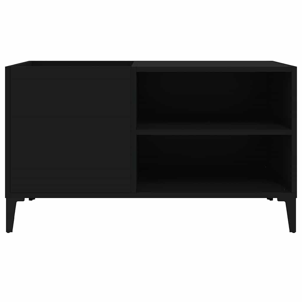 Armadio per dischi nero, 84,5 x 38 x 48 cm, scaffale in vinile in legno con gambe in metallo, contenitore per dischi LP e supporto per giradischi, moderno mobile basso per il soggiorno