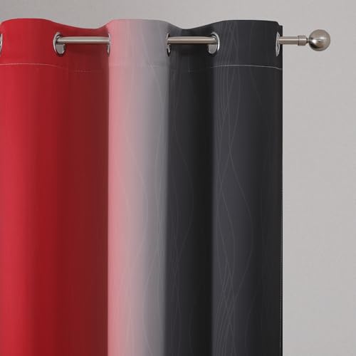 Estelar Textiler Ombre Red and Black Curtains 72 Inch Length 2 panels, Complete Blackout Curtains for Bedroom, Full Room Darkening Grommet Thermal Insulated Gradient Drapes for Living Room, 42x72 Inch