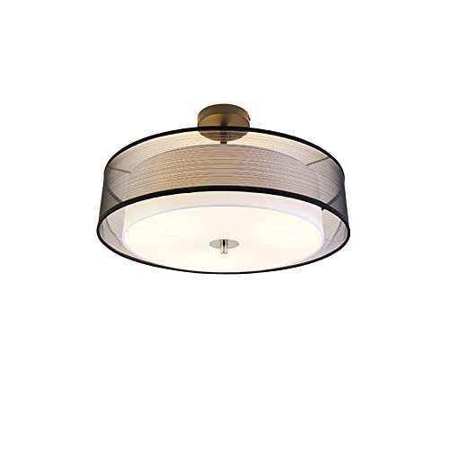 Qazqa - Modern Ceiling Lamp I Ceiling Flush Light Black and White 50 cm 3-Light - Drum Duo- - Modern - Suitable for LED E27 | 3 Light - Fabric Ceiling Light - Suitable for Living Room I Kitchen I Be