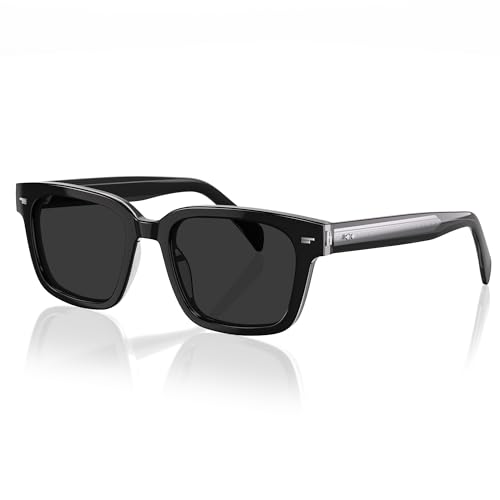Modern Men’s Acetate Sunglasses – Architectural Square Silhouette with Visible Wire-Core Temple, Polarized UV400 Lens