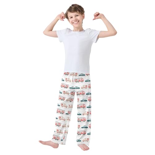 ZZXXB Fire Truck Print Boys Long Pants Soft Trousers Elastic Waist Kids Lounge Bottoms with Pockets S-XL2