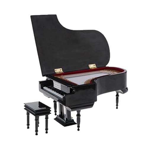 Piano miniature 1/8 en bois noir modele réaliste pour meubler une salle de musique de poupee