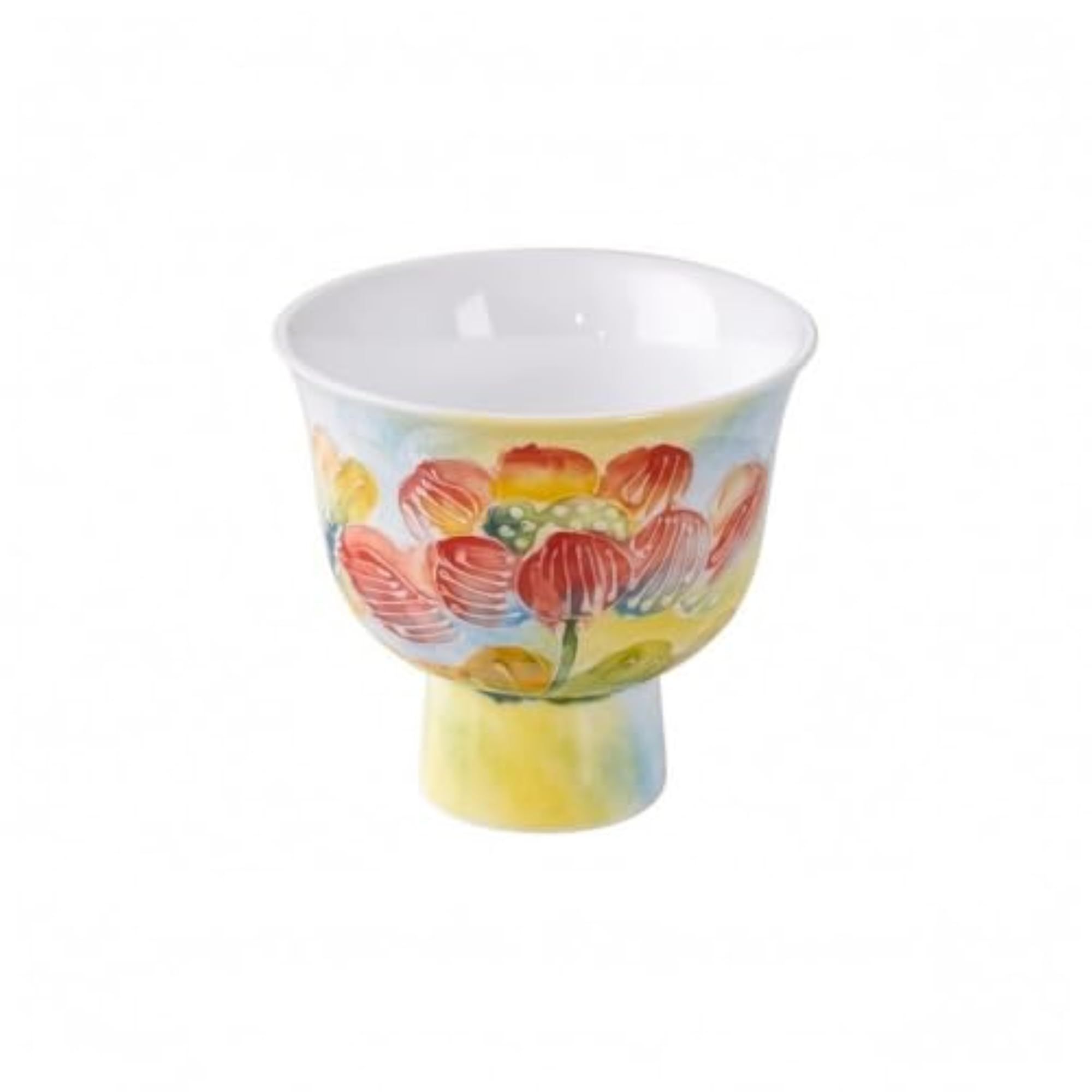Hand-Painted Ceramic Teacup with Pedestal Base