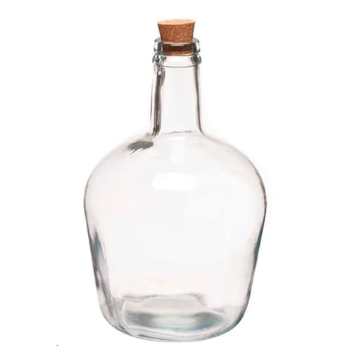 AC - Garrafa de vidrio transparente con tapón, damajuana, botella lisa para almacenar agua, vino, licores, bebidas, 30 x 19 cm, 4 litros