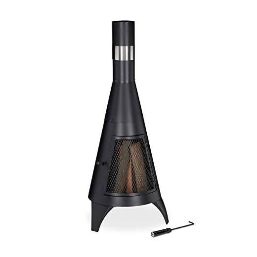 Relaxdays Brasero de jardín con Rejilla, Chimenea Decorativa, para Listones de Madera, 120 x 45 cm, Acero, Negro