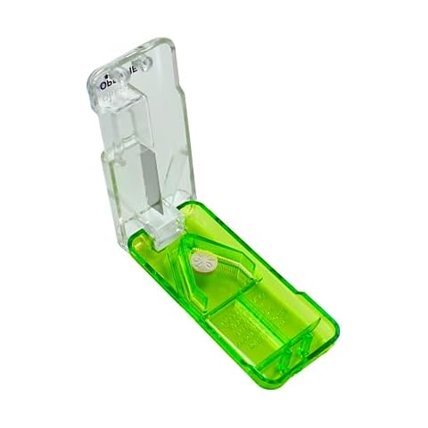 EZY DOSE Pill Cutter and Splitter with Dispenser, Daily Usage, Safely Cut Pills, Vitamins, Tablets, Accurate and Easy Cutting, Stainless Steel Blade, Travel Sized, Green, BPA Free Cover