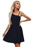 SOLY HUX Damen Kleider Elegant Freizeitkleid Asymmetrischer Schulter Casual Sommerkleid A-Linie Skaterkleid Schwarz XS