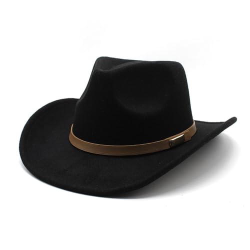 Image of LIDHAY Women Men Classic Felt Wide Brim Western Cowboy Cowgirl Hat with Belt Buckle
