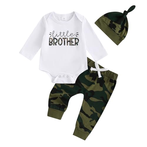 Image of MA&BABY Big Bro Little Bro Matching Outfits Infant Baby Romper Toddler Boys Clothes Pants Set Brother Matching Outfits (White-Lil Bro, 0-3 Months)
