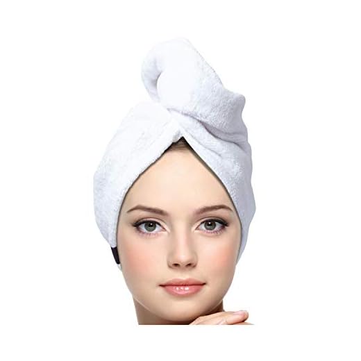 KEEPOZ Hair Towel Wrap Quick Dry 100% Cotton Super Absorbent Turban Head Wrap for Women with Button, Non Microfiber Anti Frizz Hair Products, Hair Cap for Curly, Long & Thick Hair (1Pc)(White)