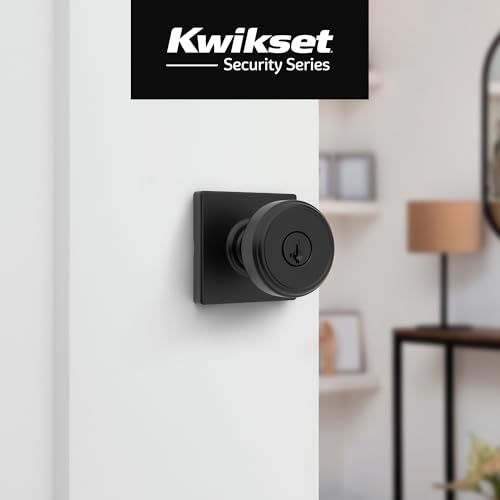 Image of Kwikset Maven Entry Door Knob with Lock and Key, Secure Keyed Handle Exterior, Front Entrance and Bedroom, Matte Black, 10 Pack, Pick Resistant SmartKey Rekey Security and Microban
