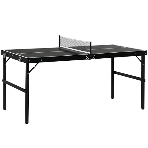 SPORTNOW Mini Mesa de Ping-Pong Plegable Mesa de Ping-Pong Mesa de Ocio con Red de Ping-Pong Mango Juego de Ping-Pong Juego de Interior para el hogar Aluminio Negro