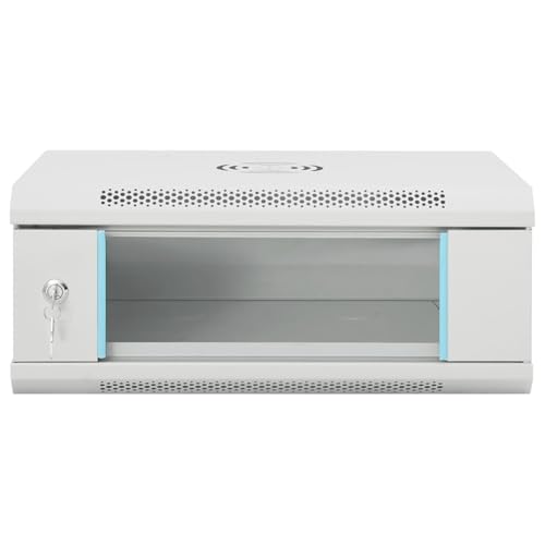 Image of Gecheer 4U Network Cabinet Cold-Rolled Steel Grey 53x40x21cm for Wall Mount or Tabletop Server Room Organization 30257