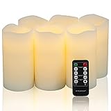 H-BLOSSOM Flameless Candles Battery Operated Real Wax Pillar LED Candles with 10 Key Remote Control