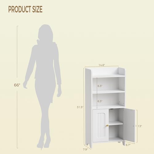 BEWISHOME Bathroom Storage Cabinet, Small Floor Cabinet, Toilet Paper Cabinets with 2 Doors and Shelves, Bathroom Organizers and Storage for Small Spaces, White 7.9" D x 14.6" W x 31" H YYG08W - Image 3