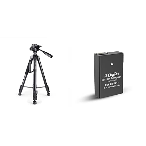Image of DIGITEK Platinum (DPTR 890 VD) (178 cm) Aluminum Light Weight Tripod with Fluid Video Head for DSLR & Video Cameras & (ENEL14) Secondary Rechargeable Battery Packs