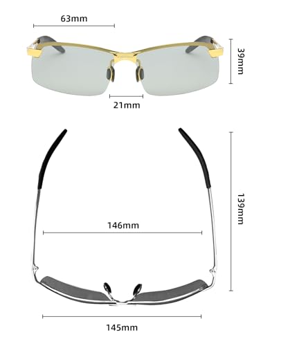 Generic Polarized Photochromic Sunglasses Men Running Glasses for Women UV400 Protection Ultra Light(0.06lb) Golf/Fishing/Outdoor/Riding/Climbing Sunglasses(Gold)4