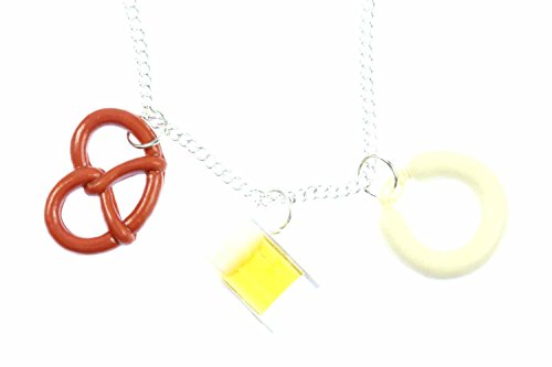 Bijoux faits main Oktoberfest collier bretzel verre à bière Bavière argenté