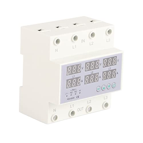 Image of 3 Phase DIN Rail Voltmeter Power Meter, AC 390‑500V Digital Ammeter Automatic Overvoltage Overcurrent Protector, 3 Phase Watt kwh Amp Electricity Tester (63A)