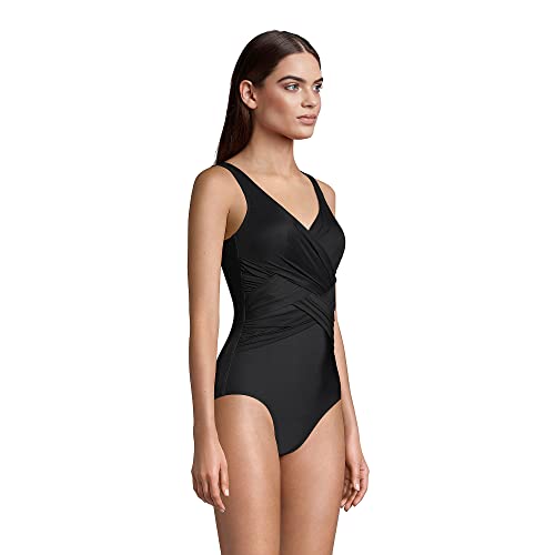 Lands' End Womens Slender Wrap One Piece Swimsuit Black Petite 18 #TOP3