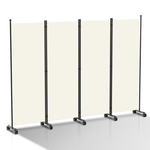 Fogmiea Parawan na kółkach, elastyczny, 4-częściowy, ochrona prywatności, 228 x 181 cm, regulowana, ochrona przed wzrokiem, ochrona przed wiatrem, ścianka działowa do ogrodu, mebli łazienkowych, biur